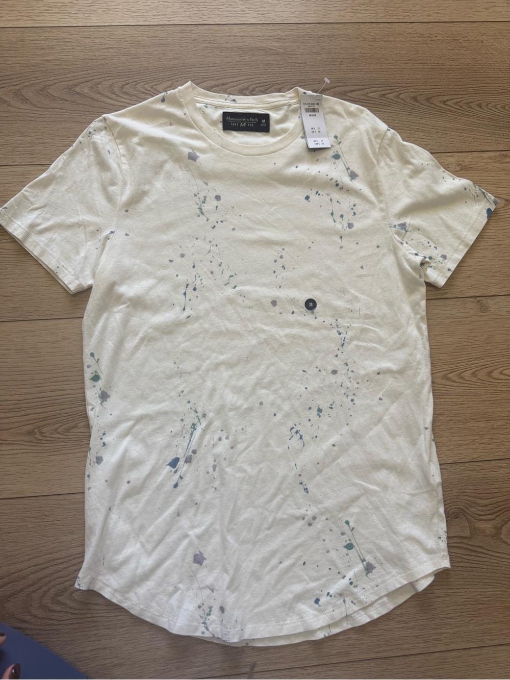 Abercrombie & Fitch White Short-Sleeve Crewneck with Paint-Splatter